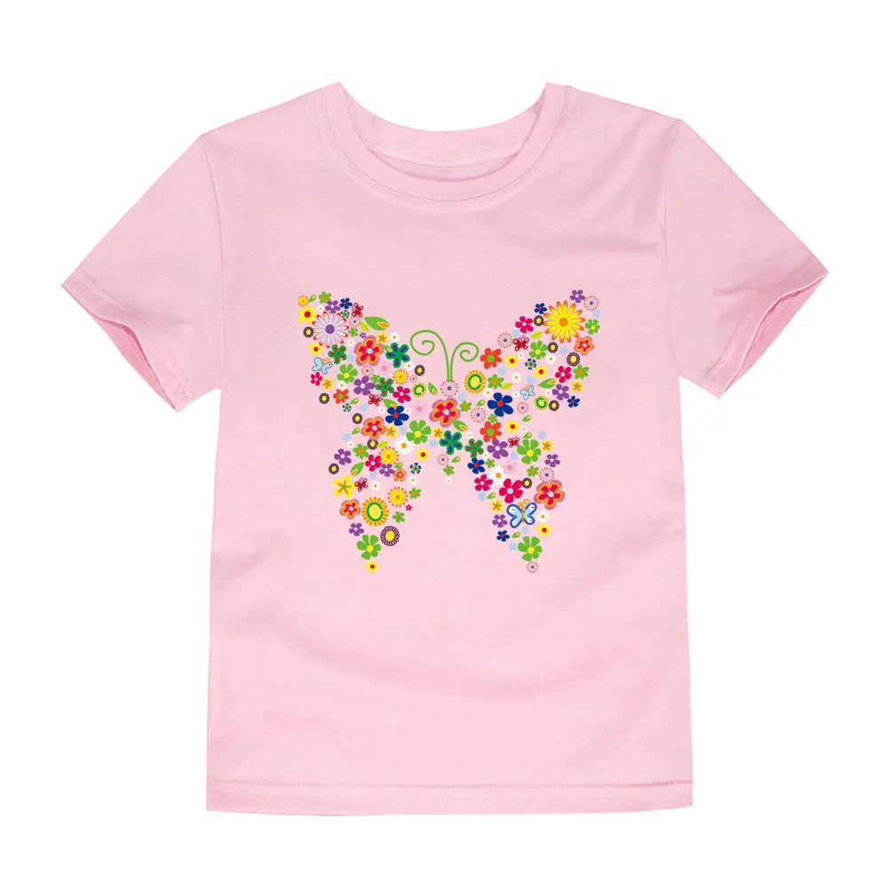 Child Kids Tshirts for Girls Clothes 2024 New Summer Pink Red Blue Luxury Toddler Girl T Shirt Kawaii Unicorn Flower Korean Tees