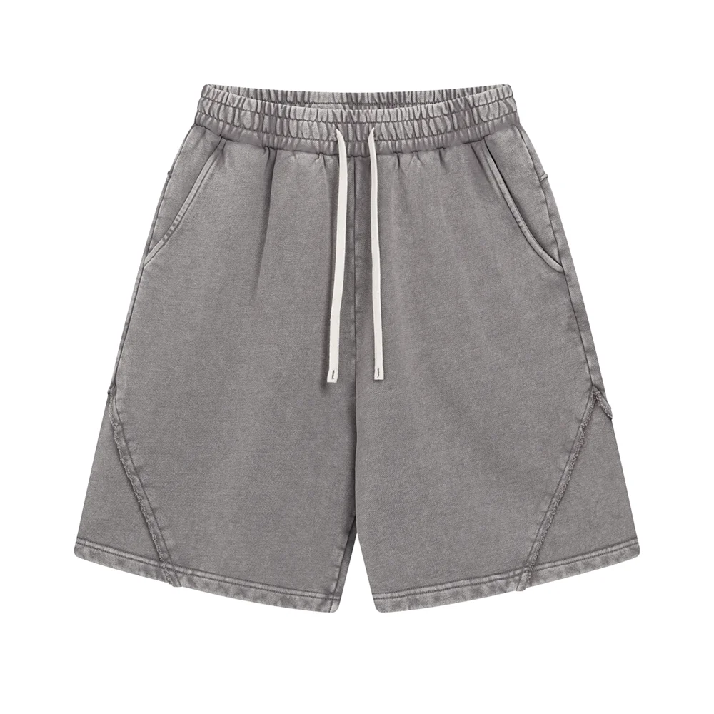 ZODF Retro Men Heavy-Weight Washed 430gsm Shorts Unisex High Street Patchwork Summer Distressed Cotton Shorts HY1035