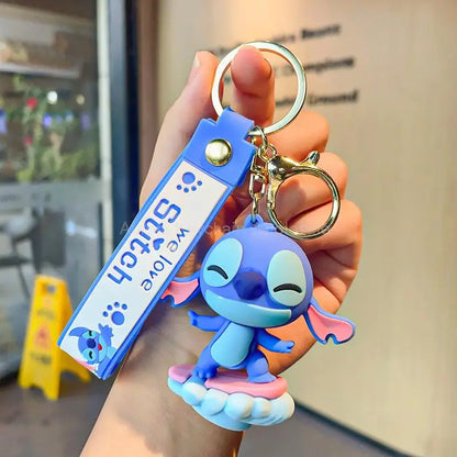 Wholesale Anime Disney Keychain Mickey Mouse Minnie Lilo & Stitch Cartoon Keyring Kawaii Key Chain Car Pendant Kids Toys Gift