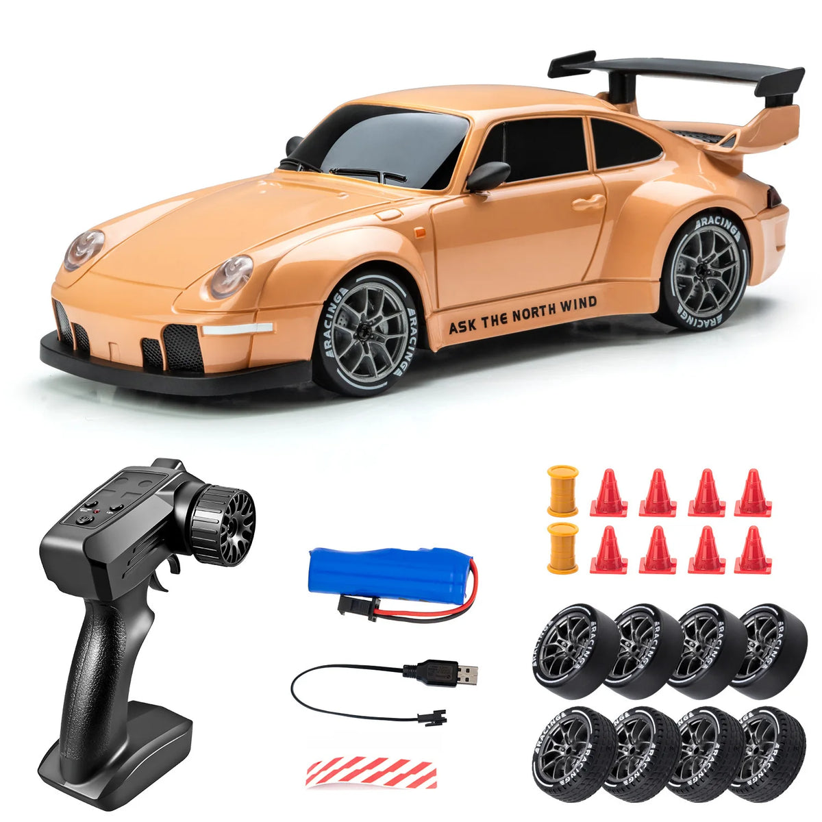 1:24 24-Speed Four-Wheel Drive RC Drift Remote Control Racing Car Electric Toy Gift for Children - Orange