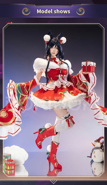 Ahrii Doujin Cosplay Costume Game Cosplay【S-3XL】DokiDoki-R Ahrii Red Dress Christmas Cosplay Women Costume Plus Size