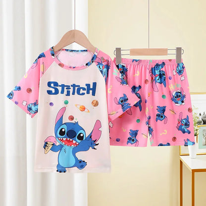 MINISO Boys Pajamas Sets Disney Summer Two Pieces Set 3 to 4 5 6 7 8 9 10 11 12 Years Blue Mickey Mouse Print Children Clothing