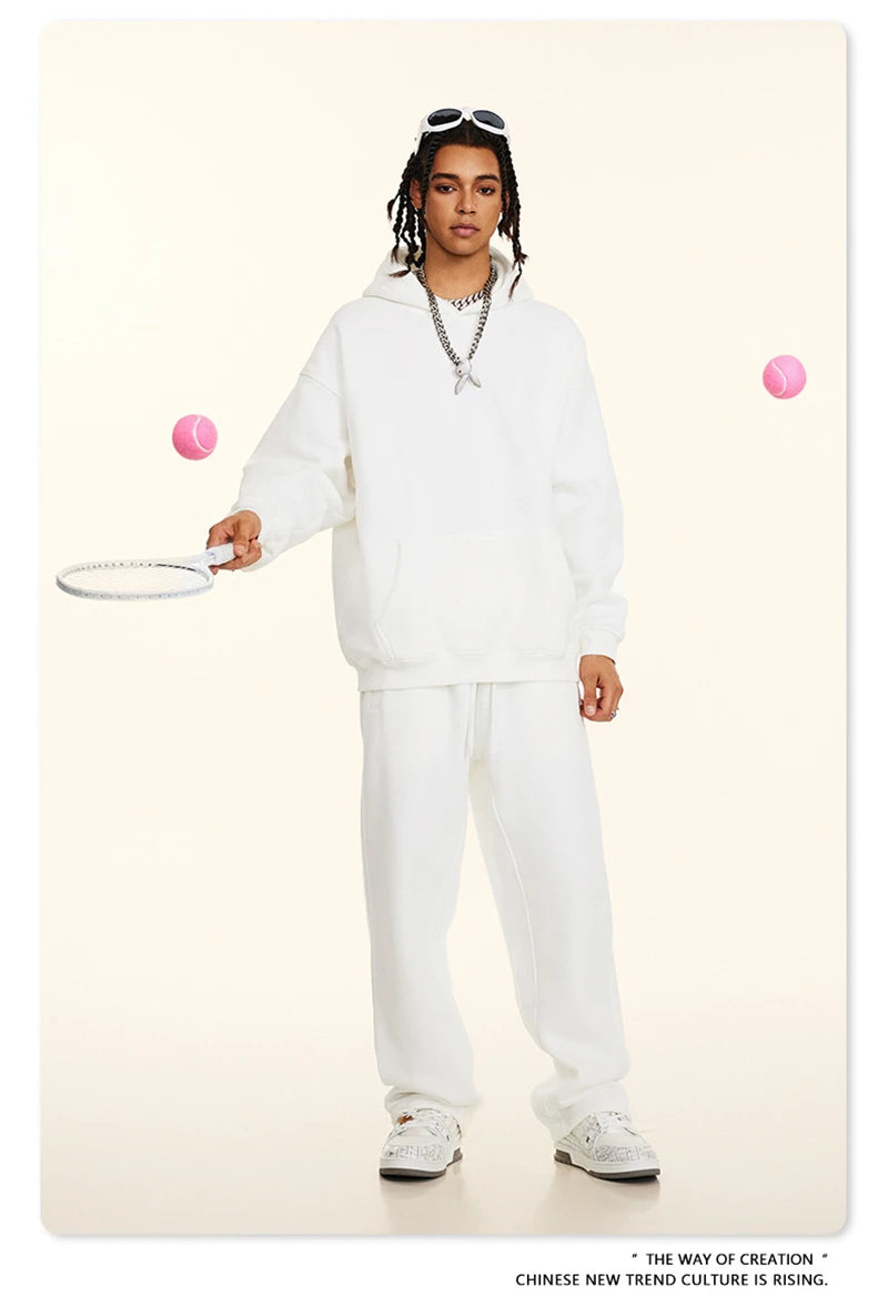 ZODF New 2024 Autumn Winter Men 345gsm Fleece Hoodies Unisex Women Relax Fit Warm Solid Hooded Pullovers Sweatshirts HY0863