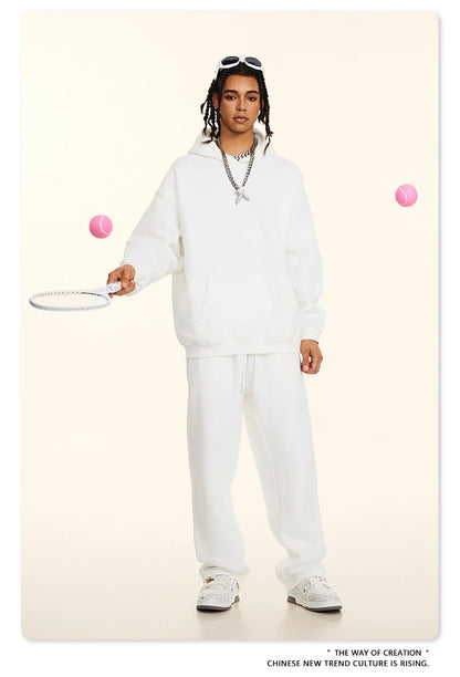 ZODF New 2024 Autumn Winter Men 345gsm Fleece Hoodies Unisex Women Relax Fit Warm Solid Hooded Pullovers Sweatshirts HY0863