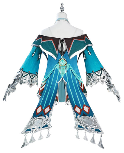 Lan Yan Cosplay Costume Wig Dress Genshin Impact Headwear Liyue Spring Woven From Jade Halloween Party for Women Girls Accessory