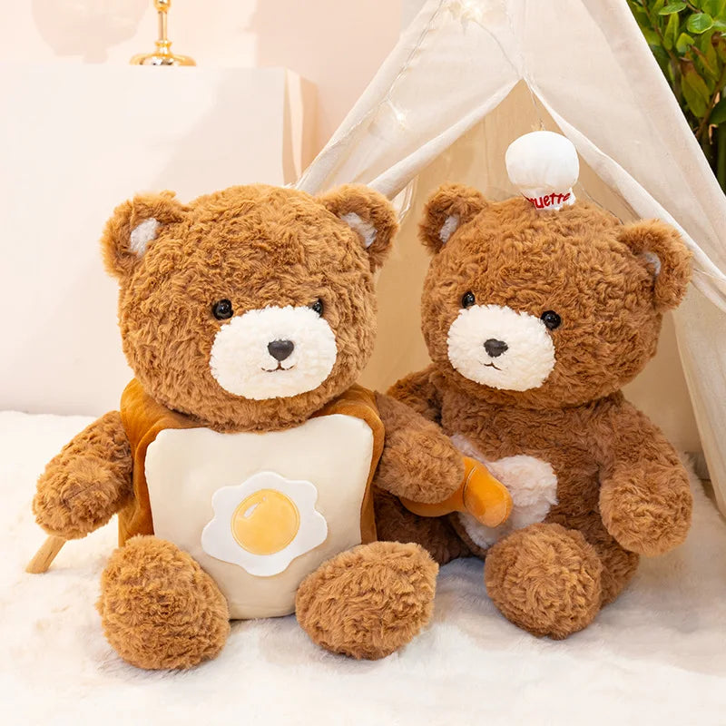 30-40cm New Arrival Kawaii Bear Cosplay Pastry Cook Plushies Soft Doll Red Scarf Cheese Bread Bear Stuffed Toy Birthday Gift