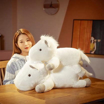 1 piece 55/70cm Soft BIg Round Head Horse Plush Toy Stuffed Pure White Horse Throw Pillow Stuffed Likelike Animals For Boy Gift