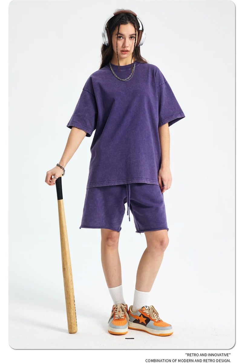 ZODF 2025 High Street Summer Washed Cotton Unisex Loose Retro Solid T-Shirt HY0113