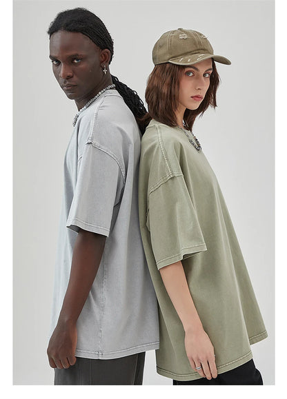 ZODF New Spring Summer Washed Cotton Solid T Shirts For Men Unisex High Street Loose Edge Oversized Noshrink T-Shirt Tee HY0465