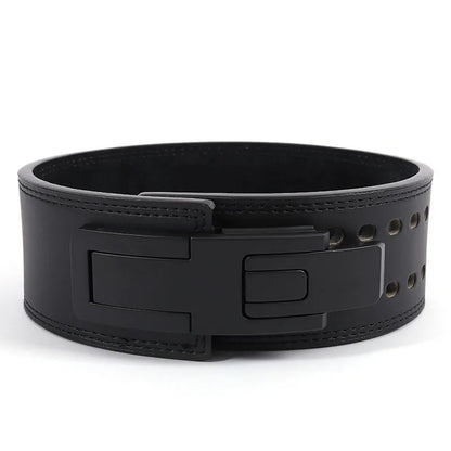 Weightlifting Belt Cowhide Leather Lever Buckle Waist Support for Powerlifting Squat Deadlift Gym Training - Black-110CM