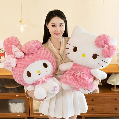 30cm/60cm Aoger Hello Kitty Kawaii Rose My Melody Cartoon Stuffed Animals Soft Plush Doll Companion Toy Children Birthday Gift