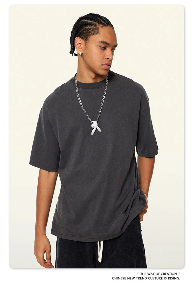 ZODF New Spring Summer 200gsm Washed Cotton T Shirts For Men Unisex Women Retro Casual Basic Solid T-Shirt Brand Tees HY0775