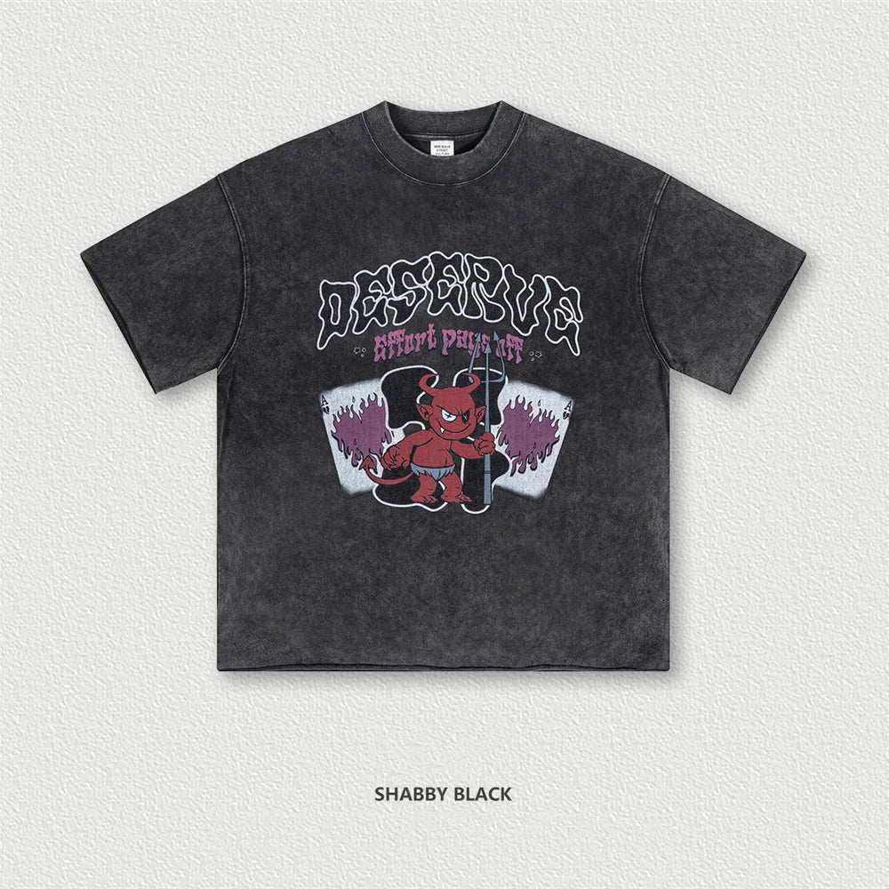 ZODF America Retro Summer 100% Cotton T-Shirts For Men Unisex Washed 310gsm Comfortable High Street Printing T Shirt Tops HY0862