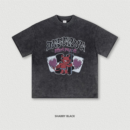 ZODF America Retro Summer 100% Cotton T-Shirts For Men Unisex Washed 310gsm Comfortable High Street Printing T Shirt Tops HY0862