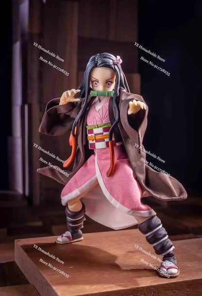 1/12 Kamado Nezuko Female Figure Pink Short Skirt Coffee Kimono Windbreaker Clothes Set Accessory For 6" Shf Demon Slayer Doll