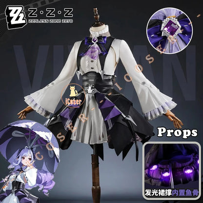 Zenless Zone Zero Vivian Cosplay Costume Wig Dress Uniform Headwear Earrings Mockingbird Halloween Party for Women Girl Carnival