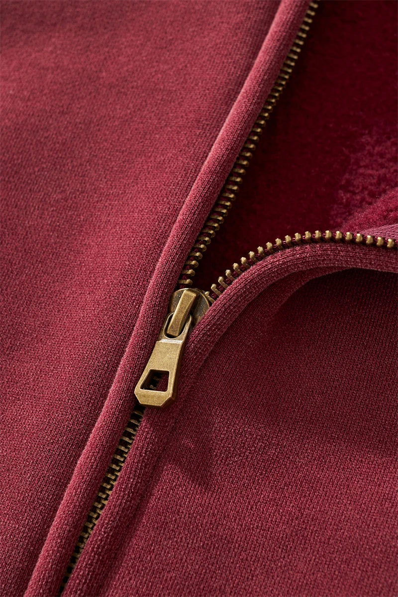 ZODF Retro Winter 350gsm Washed Zipper Fleece Hoodies For Men Unisex Loose Fit Boxy Style Thick Warm Hooded Coat Outfits HY0042