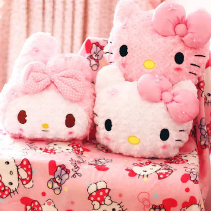Aoger Kawaii Hello Kitty Rose Velvet Plush Melody Pillow Plushie Toy Soft Pillow Decorative Doll Bedding Kids Birthday Gift