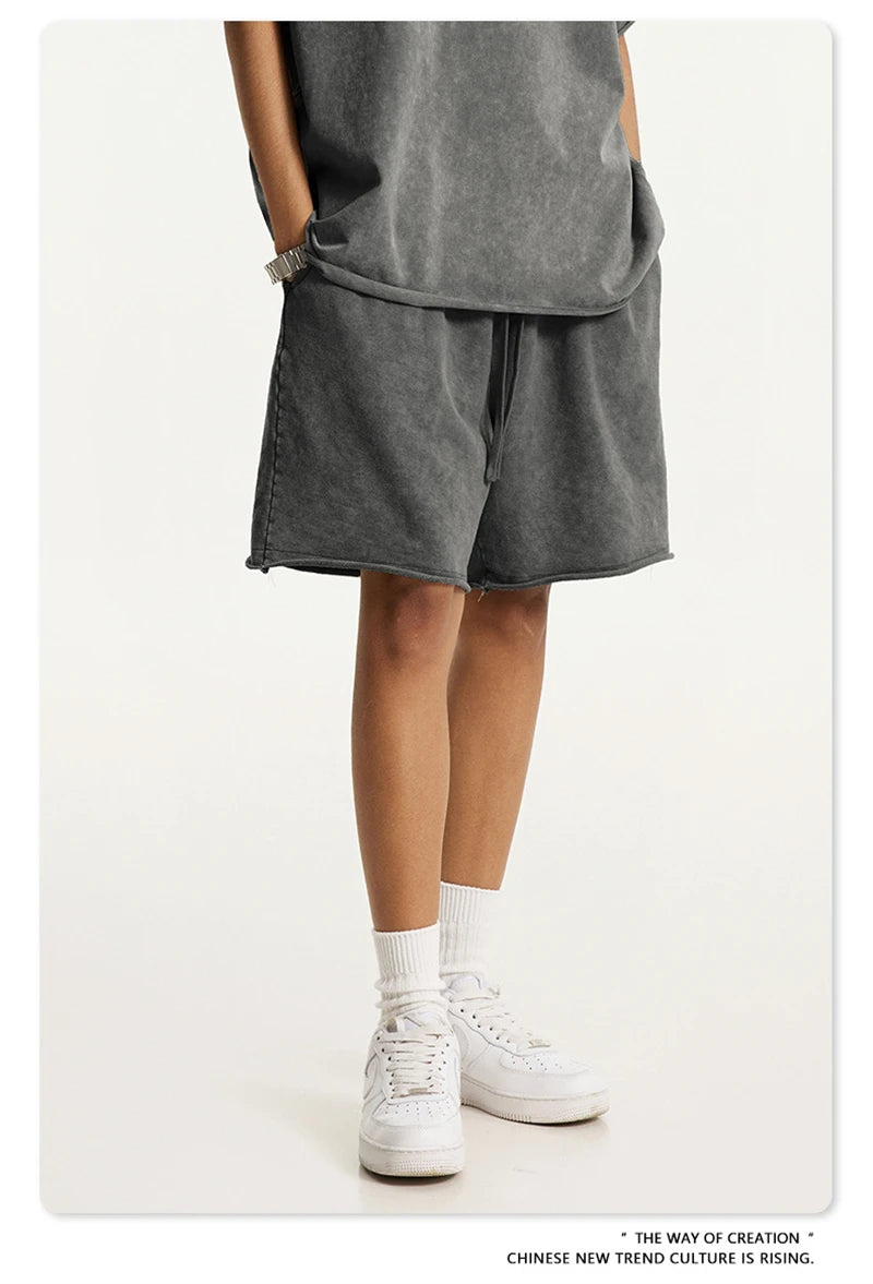 ZODF New 2025 Men Summer Loose Edge Washed Cotton Shorts Unisex Retro High Street Distressed 330gsm Shorts Brand Clothes HY1056