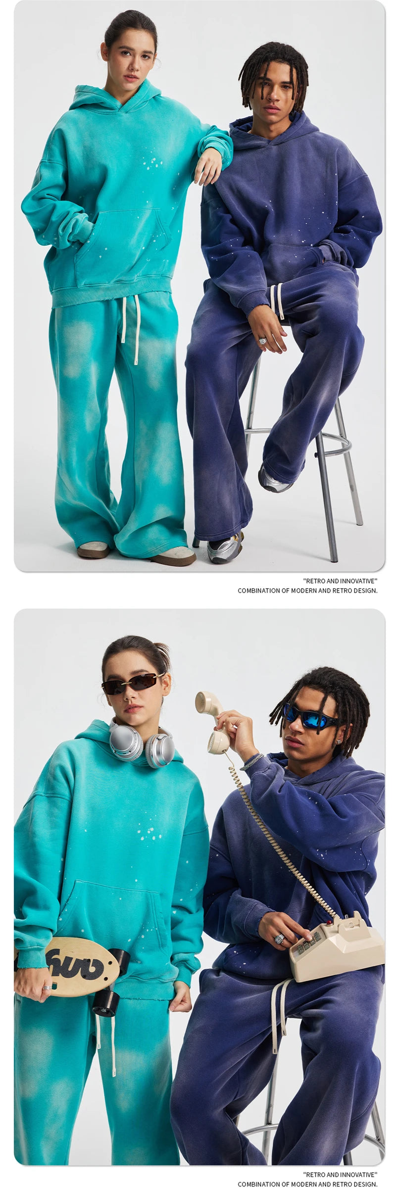 ZODF Trendy Men Washed 360gsm Fleece Hoodies Unisex Oversized Warm Paint Distressed Hooded Pullovers Winter Coat HY0947