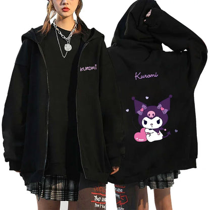 Women's Zipper Hoodie Autumn and Winter New Cute Kawaii Sanrio Hello Kitty Pattern Sweatshirt 2024 Streetwear Women's Clothing