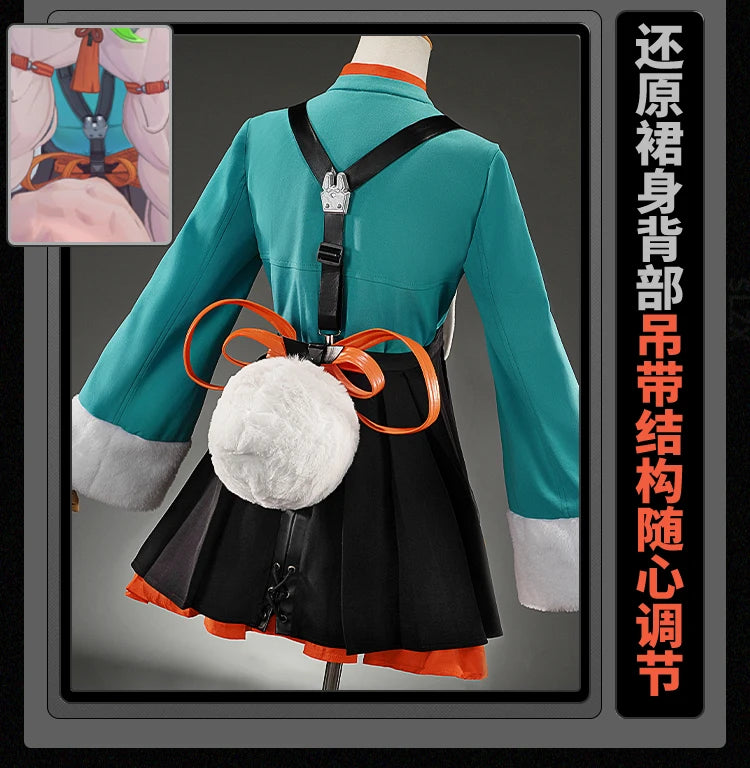 Zenless Zone Zero Zhao Cosplay Costume Wig Dress Uniform Tail Earrings Headwear Rabbit Ear Halloween Party for Women Girls Props