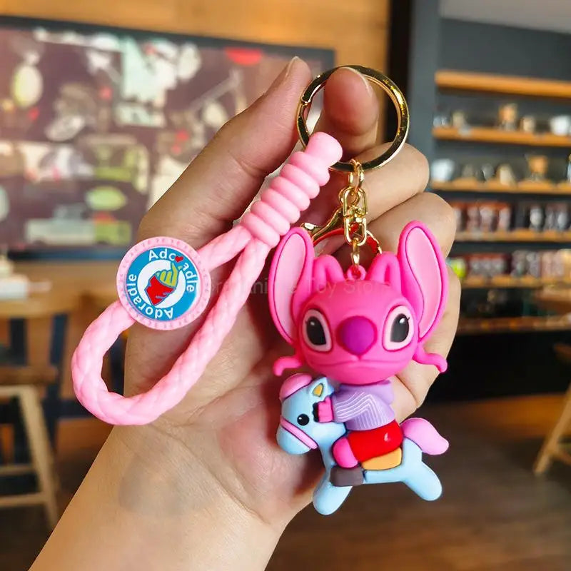 Anime Disney Keychain Mickey Mouse Minnie Lilo & Stitch Keyring Ornament Cartoon kawaii Key Chain Car Pendant Kids Toys Gift