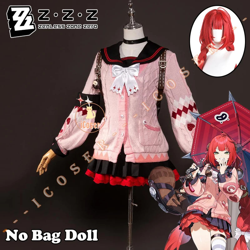 Zenless Zone Zero Ukinami Yuzuha Cosplay Costume Wig Skirt Sweater Uniform Headwear Spook Shack Halloween Party for Women Girls