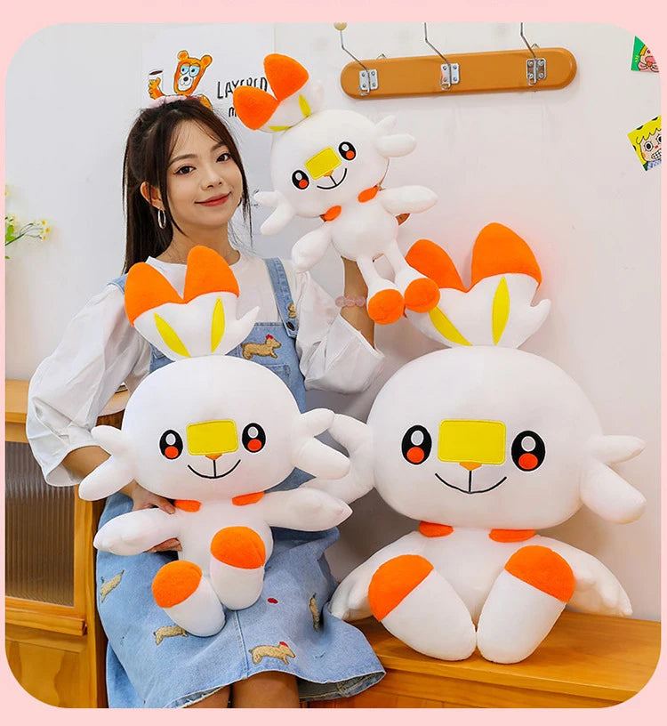 50/90cm Scorbunny Pokemon Large Plush Toys Anime Doll Cute Giant Pokémon Rabbit Cartoon Stuffed Plushie Pillow Gift for Kid Xmas