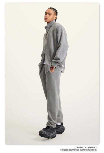 ZODF Retro Winter Men Washed Fleece Zipper Jackets Unisex Loose Oversized 400gsm Raglan Sleeve Coats Streetwears HY0649