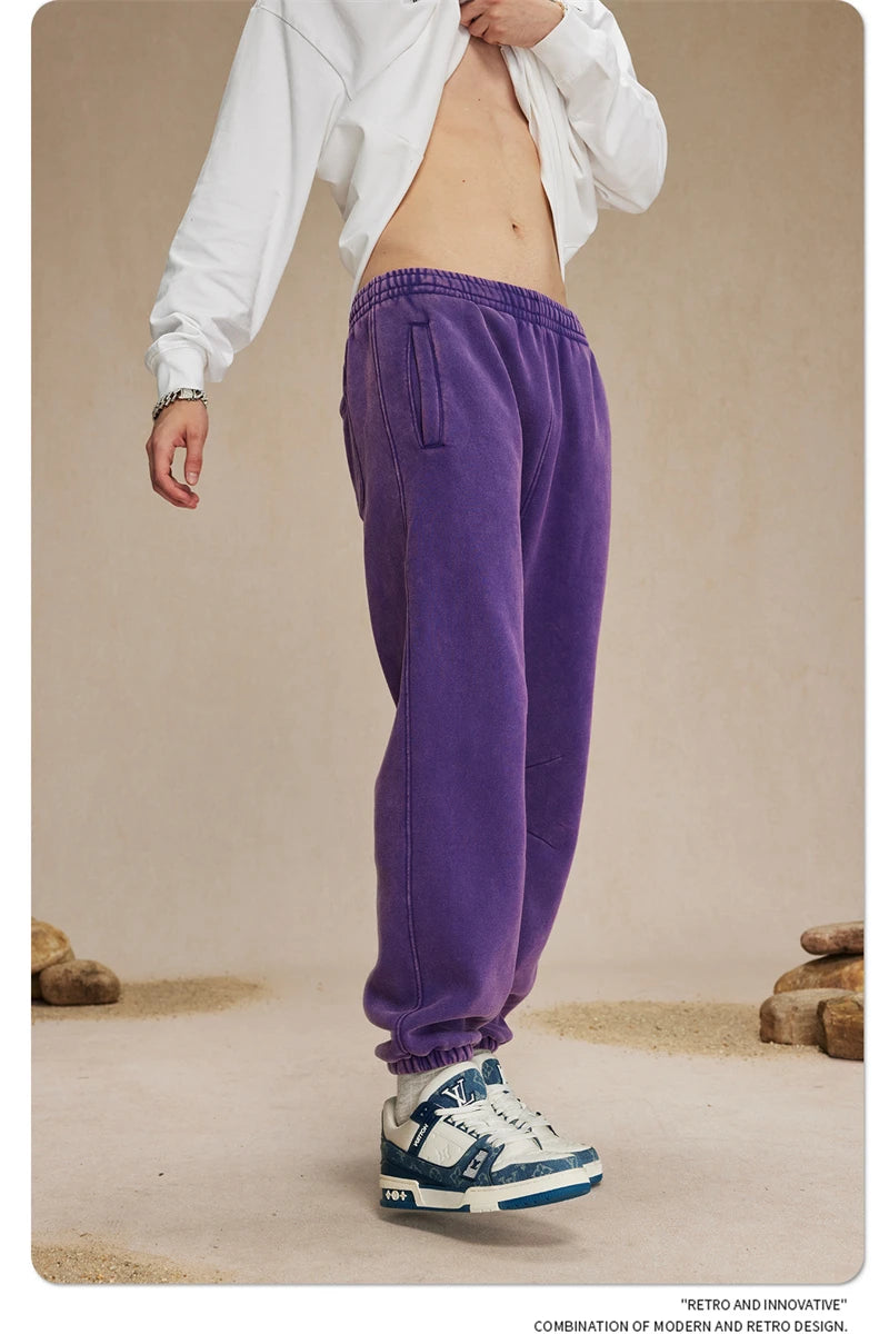 ZODF Retro Winter 360gsm Batik Washed Fleece Sweatpants Unisex Loose Drawstring Warm Joggers HY0714