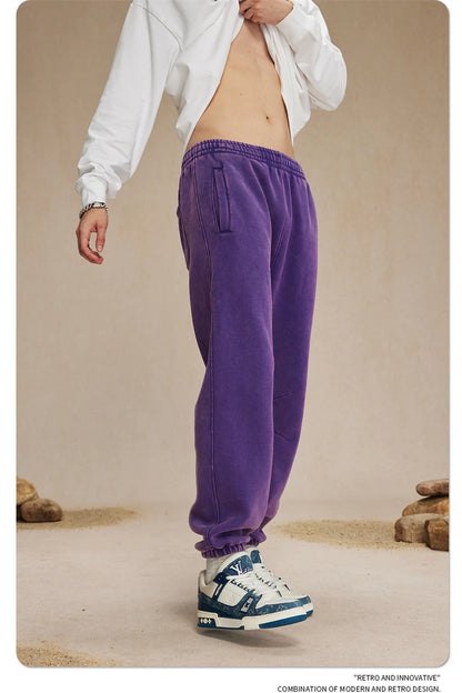 ZODF Retro Winter 360gsm Batik Washed Fleece Sweatpants Unisex Loose Drawstring Warm Joggers HY0714