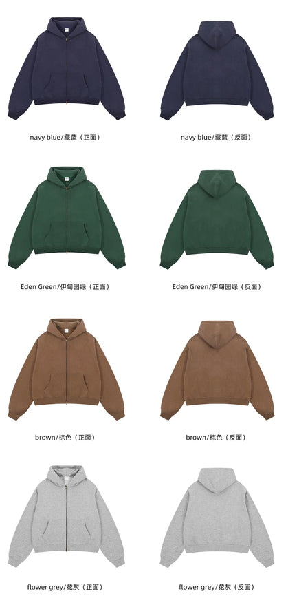 ZODF Trendy 2025 Winter Man Solid Fleece Boxy Hoodies Unisex 350gsm Double Head Zipper Hooded Sweatshirts Coat HY1122