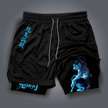 Demon Slayer Anime Men Gym Shorts Quick Dry Double-layer Sports Pants Streetwear Summer Workout Sportswear Fitness Beach Pants
