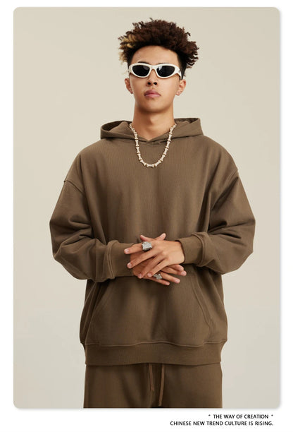 ZODF New Winter 440gsm Terry Hooded Hoodies For Men Retro Unisex Couple Loose Oversized Solid Pullovers Streetwears HY0664