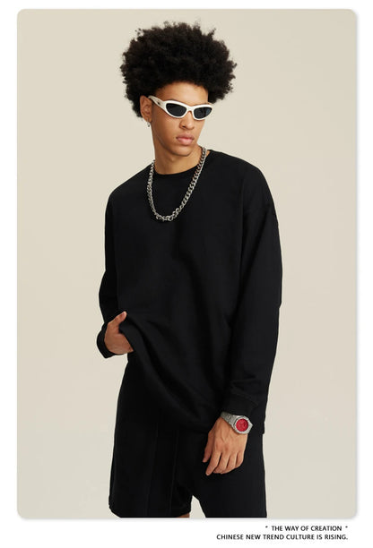 ZODF NEW Autumn Men's Solid Full Sleeve T Shirts Unisex Loose Oversized Casual 305GSM Cotton Basic T-Shirt Brand TEE HY0209