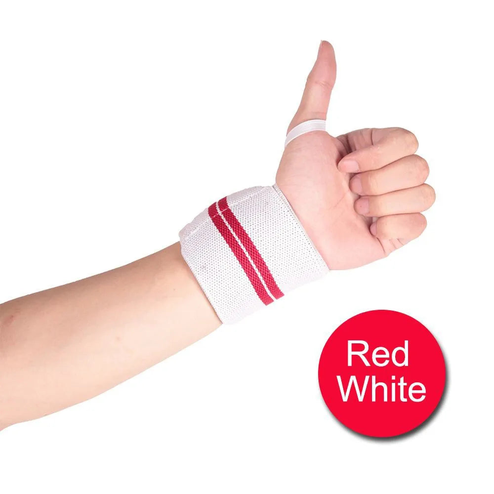 1 Pair Elastic Nylon Wrist Support Braces for Sports Weight Lifting CrossFit Powerlifting Strength Training - RedWhite