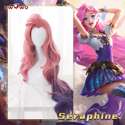 UWOWO Game LOL League of Legends Singerr Seraphine Cosplay Wig Pink Long Hair