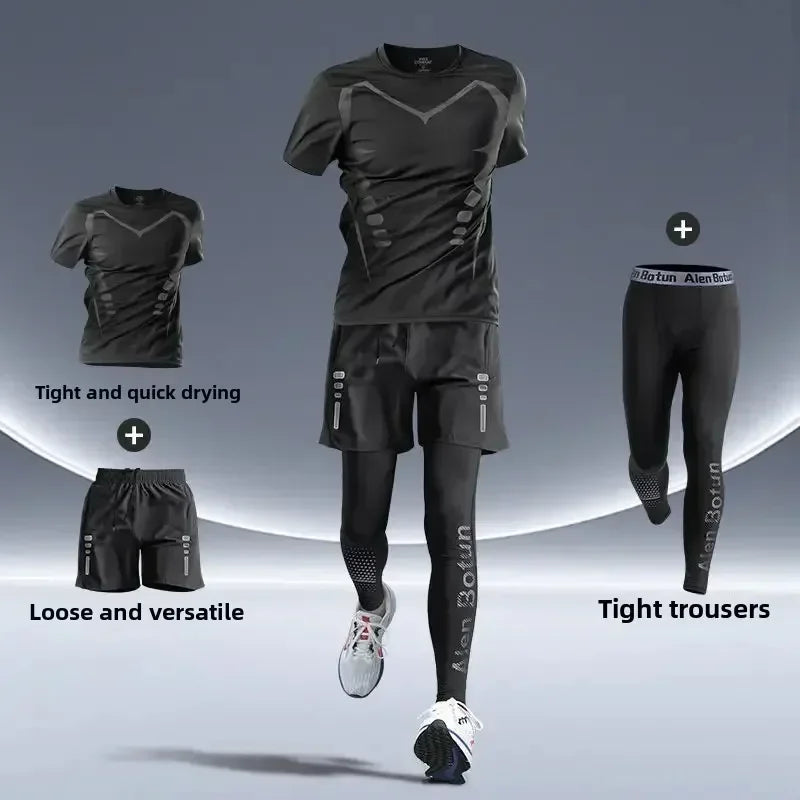 Men’s Fitness Running Set Tight-Fit Quick-Dry Sportswear for Autumn Night Runs Training and Cycling Gear - WHITE / XL