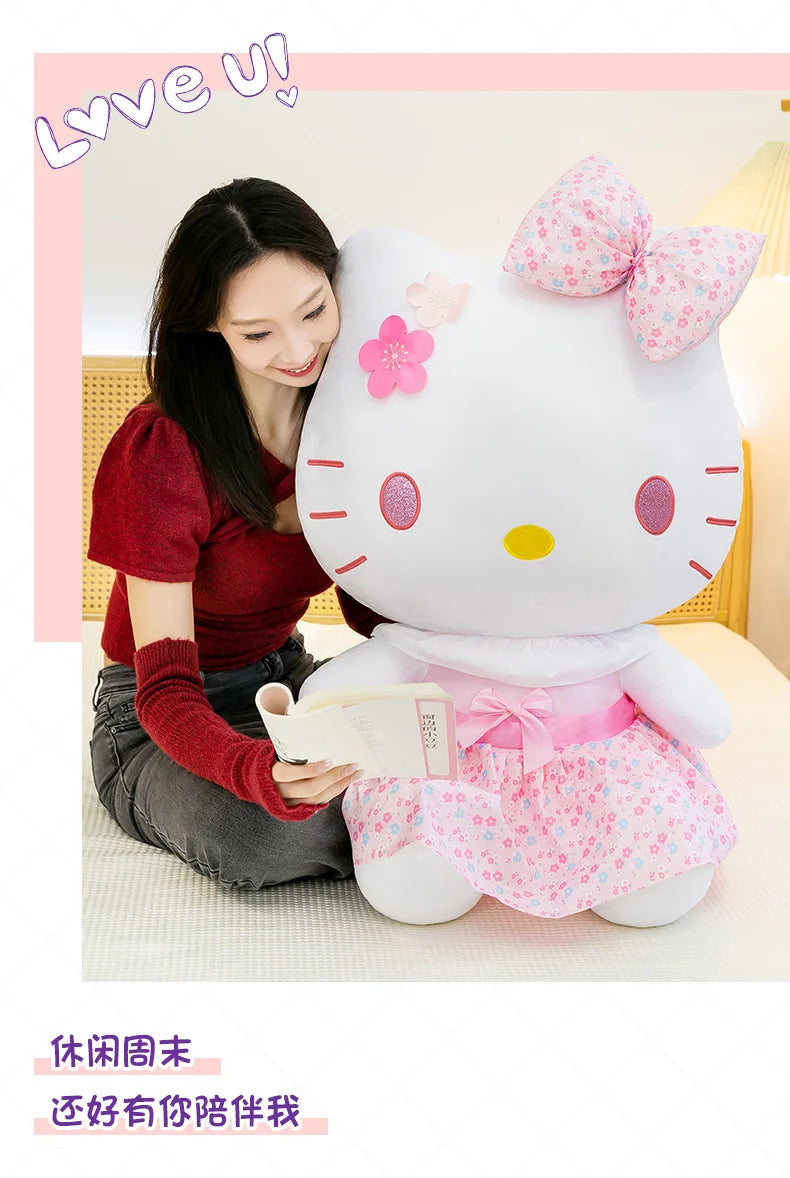 New Sanrio Pink Peach Hello Kitty Plush Toy Cat Doll Kuromi My Melody Stuffed Animal for Girls Birthday Xmas Gift Soft Cute Kids