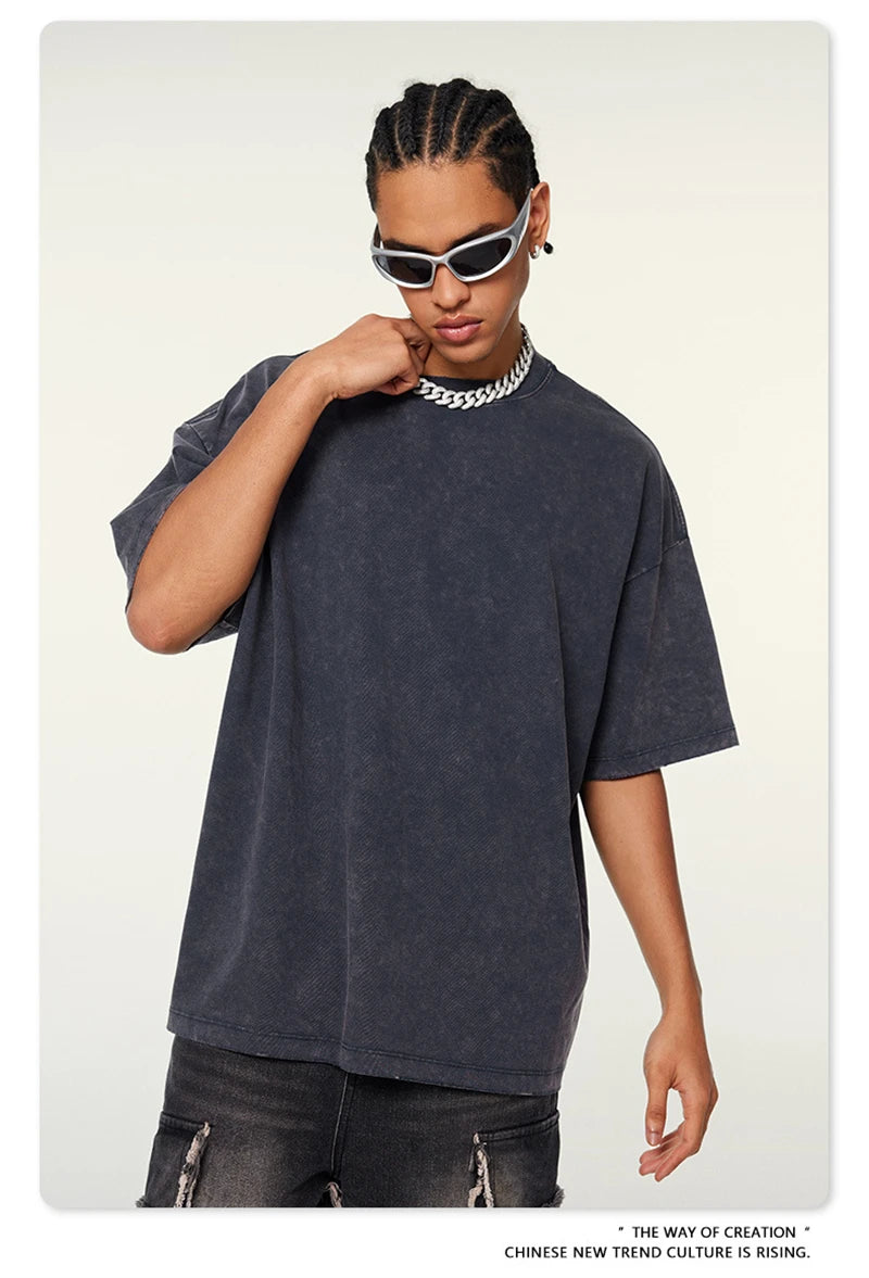 ZODF Vintage 2024 Summer Men Washed Solid 230gsm T-Shirts Unisex Ripped Breathable Quick Dry Cooling Feeling T Shirt Tees HY0801