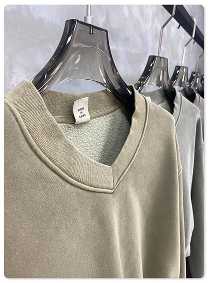 ZODF Winter Women Short Fleece Cropped Sweatshirts Girls Female Hip Hop Loose 400gsm V-Neck Pullovers Brand Tops HY0437