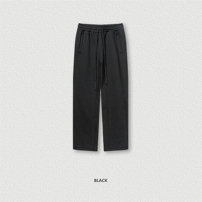 ZODF 345gsm Fleece Straight Pants for Men Unisex Loose Comfortable Sport Trousers Autumn Winter HY0864 - black / S