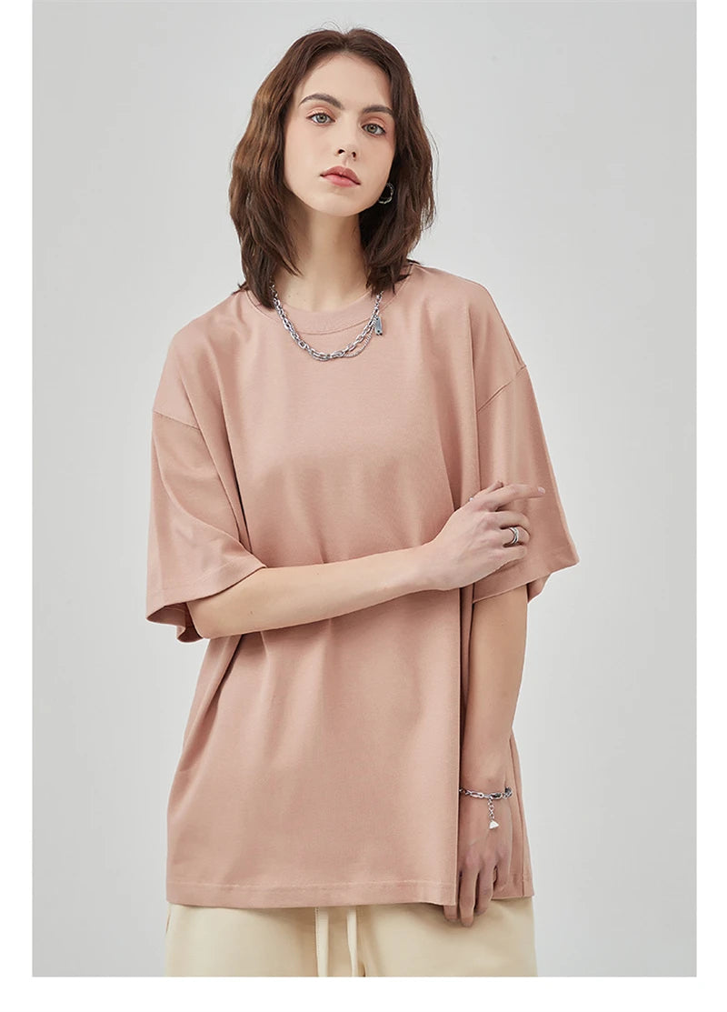 ZODF Summer Men 100% Cotton Solid Oversized Heavyweight 305gsm No-Shrink T-Shirt HY0165