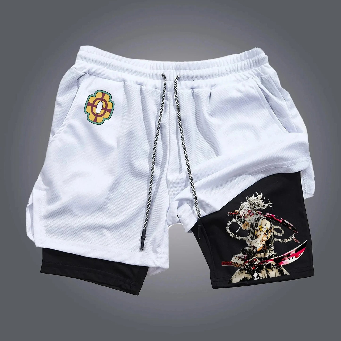 Summer Fashion Men Gym Shorts Demon Slayer Anime Quick Dry Double-layer Sports Pants Streetwear Sportswear Fitness Beach Pants