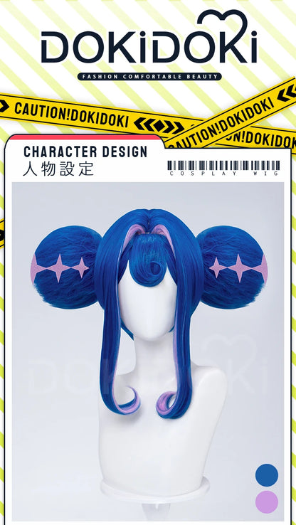 IN STOCK Guinevere Olivia Wig Anime Cosplay DokiDoki Blue Hair Knights Cosplay Double Buns Hight Heat Resistant Free Wig Cap