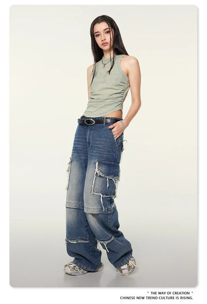 ZODF Women 2024 Summer Washed Tank Tops Female Hotsweet Girls 235gsm Slim Pleated Arc Hem Camisole TEE Streetwears HY0795