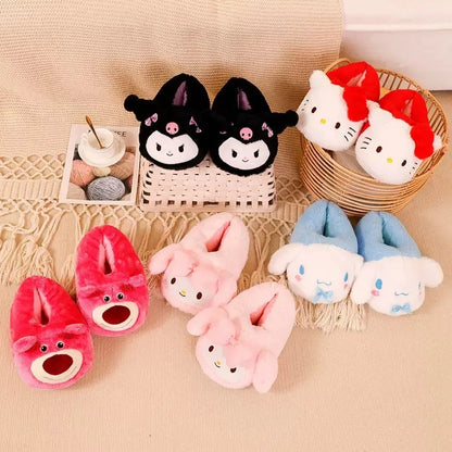 New Sanrio Kuromi Melody Hellokitty Bag Root Cotton Slippers Winter Indoor Warm Cotton Shoes Adult Plush Cotton Slippers