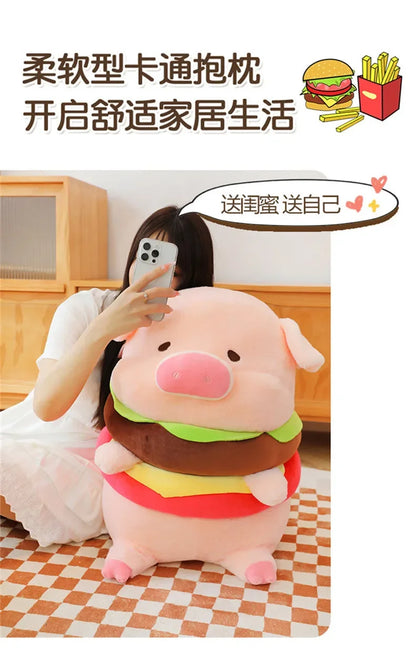 New 50cm Hamburger Pig Plush Toy Fluffty Kawaii Plushie Doll Simulation Pig Doll Anime Cute Stuffed Animals Soft Plush Gift
