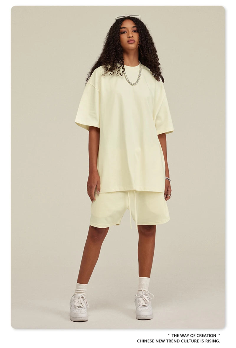 ZODF New 2025 Heavy Weight 305gsm Solid Cotton T Shirts For Men Unisex Summer Oversized Noshrink Basic T-Shirt Brand Tops HY0475